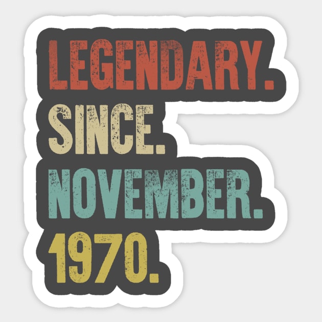 Retro Vintage 50th Birthday Legendary Since November 1970 Sticker by DutchTees